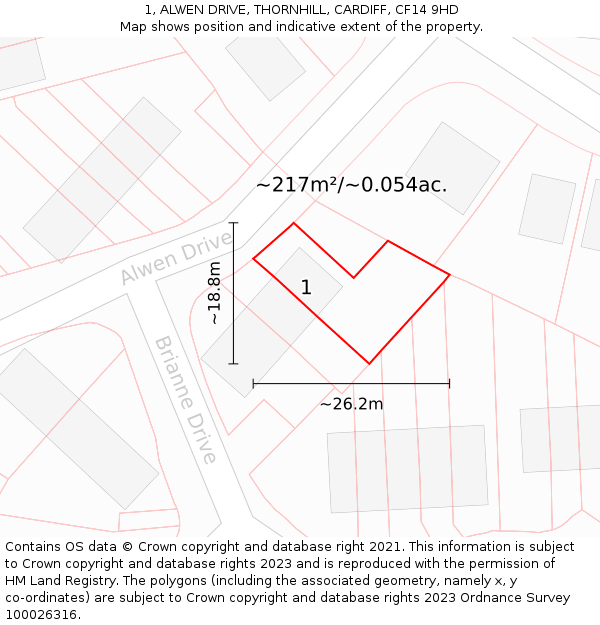 1, ALWEN DRIVE, THORNHILL, CARDIFF, CF14 9HD: Plot and title map