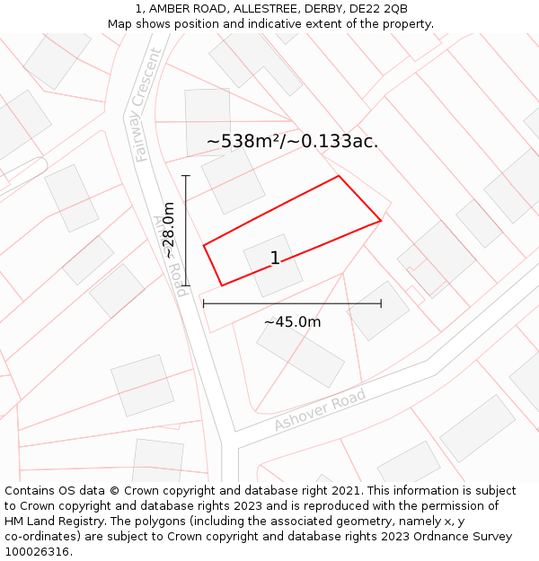 1, AMBER ROAD, ALLESTREE, DERBY, DE22 2QB: Plot and title map