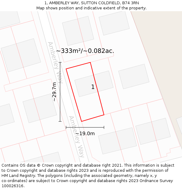 1, AMBERLEY WAY, SUTTON COLDFIELD, B74 3RN: Plot and title map
