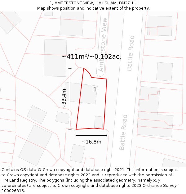 1, AMBERSTONE VIEW, HAILSHAM, BN27 1JU: Plot and title map
