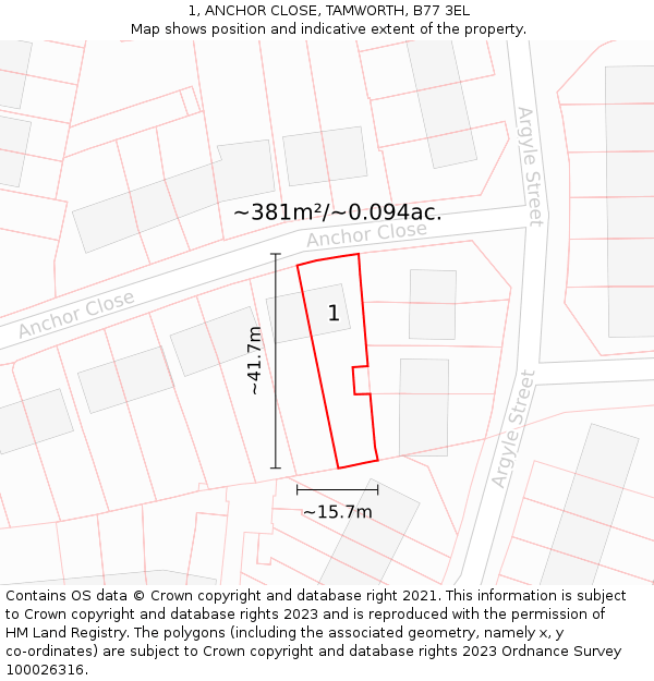 1, ANCHOR CLOSE, TAMWORTH, B77 3EL: Plot and title map