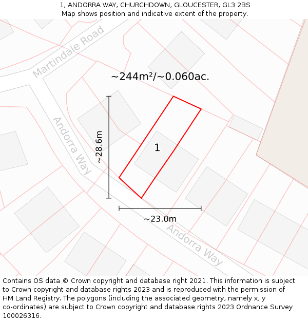 1, ANDORRA WAY, CHURCHDOWN, GLOUCESTER, GL3 2BS: Plot and title map