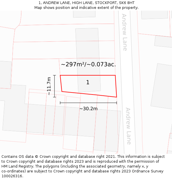 1, ANDREW LANE, HIGH LANE, STOCKPORT, SK6 8HT: Plot and title map