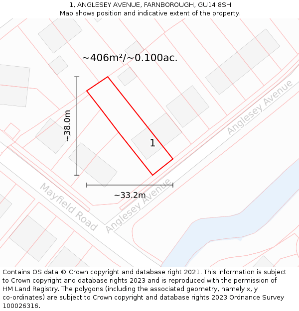 1, ANGLESEY AVENUE, FARNBOROUGH, GU14 8SH: Plot and title map