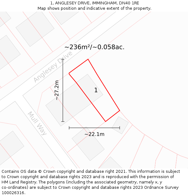 1, ANGLESEY DRIVE, IMMINGHAM, DN40 1RE: Plot and title map