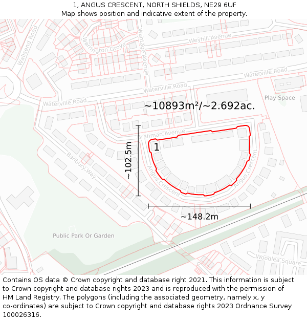 1, ANGUS CRESCENT, NORTH SHIELDS, NE29 6UF: Plot and title map