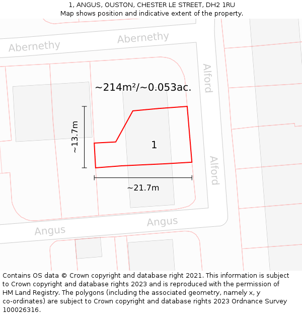 1, ANGUS, OUSTON, CHESTER LE STREET, DH2 1RU: Plot and title map