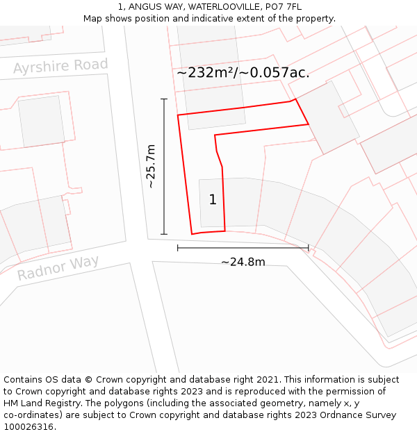 1, ANGUS WAY, WATERLOOVILLE, PO7 7FL: Plot and title map