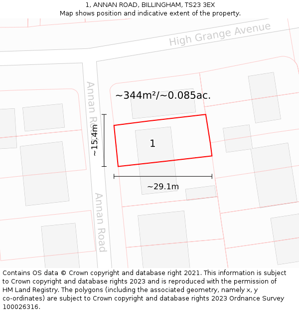 1, ANNAN ROAD, BILLINGHAM, TS23 3EX: Plot and title map