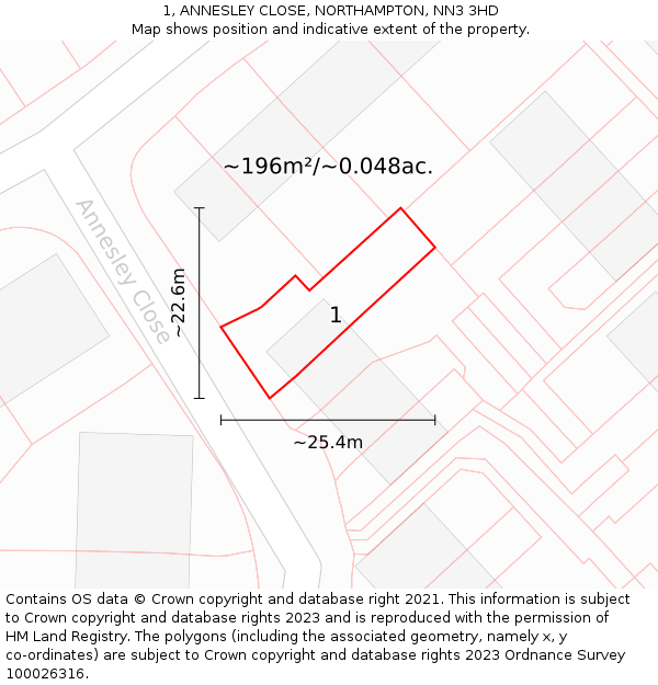 1, ANNESLEY CLOSE, NORTHAMPTON, NN3 3HD: Plot and title map