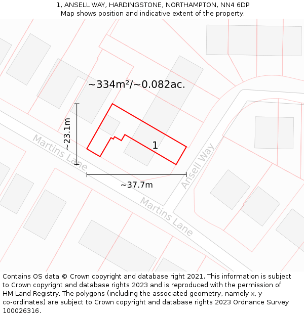 1, ANSELL WAY, HARDINGSTONE, NORTHAMPTON, NN4 6DP: Plot and title map