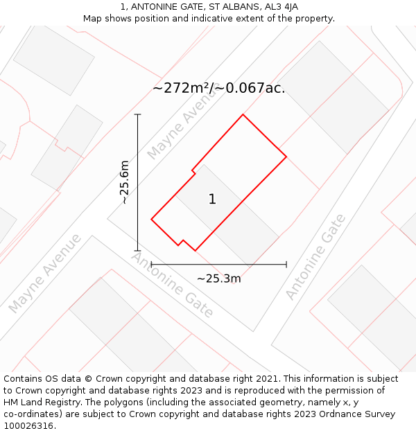 1, ANTONINE GATE, ST ALBANS, AL3 4JA: Plot and title map