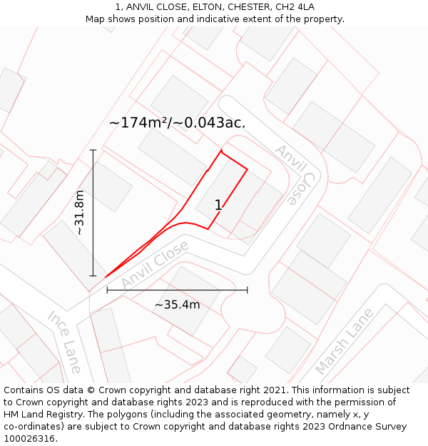 1, ANVIL CLOSE, ELTON, CHESTER, CH2 4LA: Plot and title map