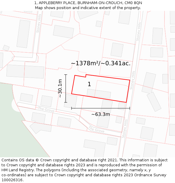 1, APPLEBERRY PLACE, BURNHAM-ON-CROUCH, CM0 8QN: Plot and title map