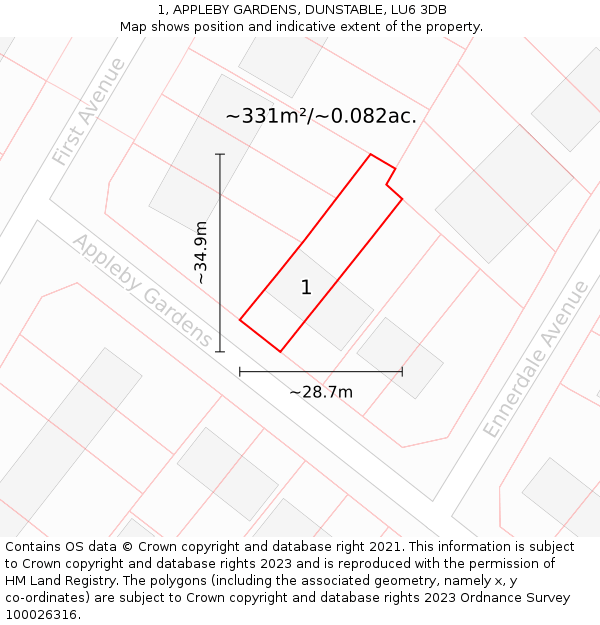 1, APPLEBY GARDENS, DUNSTABLE, LU6 3DB: Plot and title map
