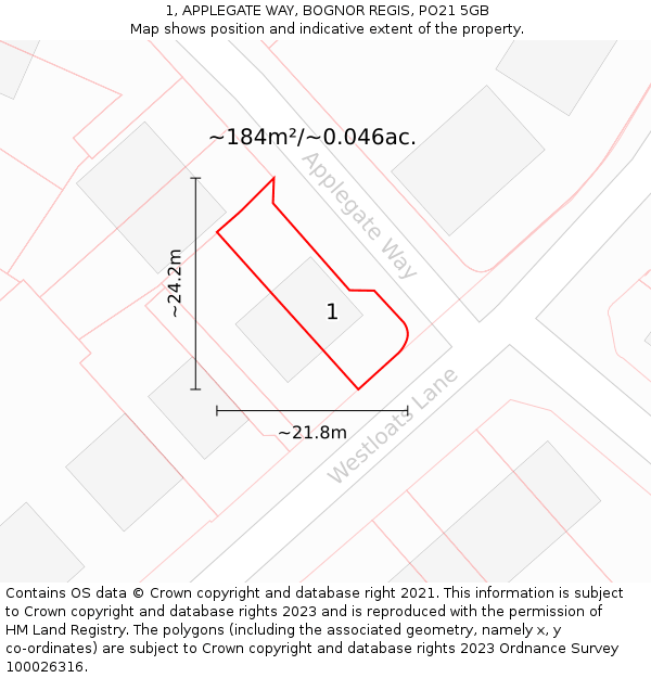 1, APPLEGATE WAY, BOGNOR REGIS, PO21 5GB: Plot and title map