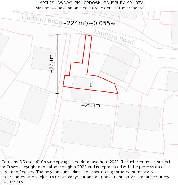 1, APPLESHAW WAY, BISHOPDOWN, SALISBURY, SP1 3ZA: Plot and title map