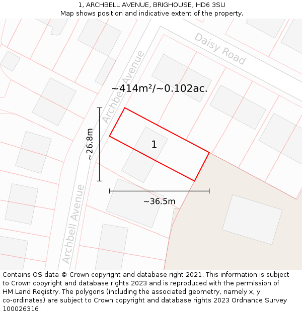 1, ARCHBELL AVENUE, BRIGHOUSE, HD6 3SU: Plot and title map