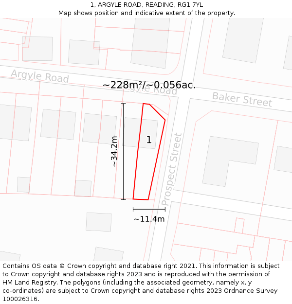 1, ARGYLE ROAD, READING, RG1 7YL: Plot and title map