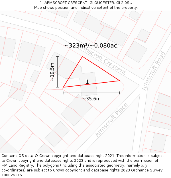 1, ARMSCROFT CRESCENT, GLOUCESTER, GL2 0SU: Plot and title map