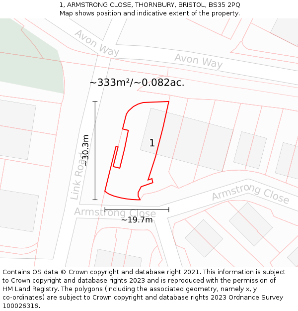 1, ARMSTRONG CLOSE, THORNBURY, BRISTOL, BS35 2PQ: Plot and title map
