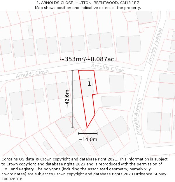 1, ARNOLDS CLOSE, HUTTON, BRENTWOOD, CM13 1EZ: Plot and title map