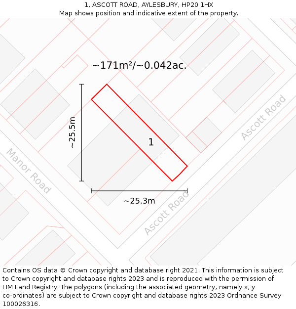 1, ASCOTT ROAD, AYLESBURY, HP20 1HX: Plot and title map