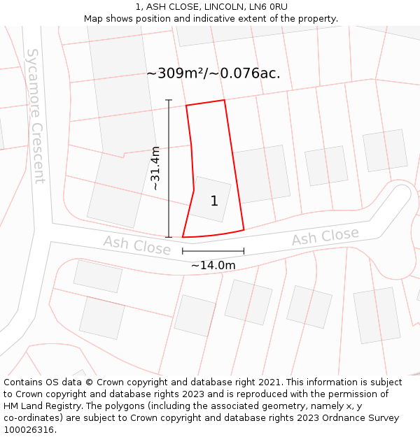 1, ASH CLOSE, LINCOLN, LN6 0RU: Plot and title map