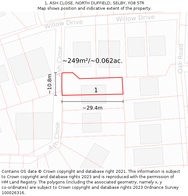 1, ASH CLOSE, NORTH DUFFIELD, SELBY, YO8 5TR: Plot and title map