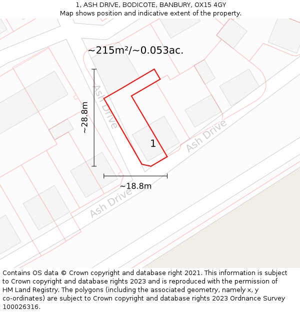 1, ASH DRIVE, BODICOTE, BANBURY, OX15 4GY: Plot and title map