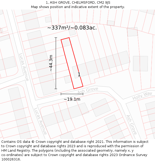 1, ASH GROVE, CHELMSFORD, CM2 9JS: Plot and title map