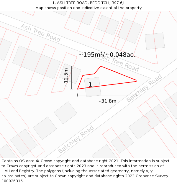 1, ASH TREE ROAD, REDDITCH, B97 6JL: Plot and title map