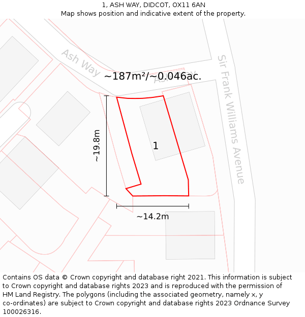 1, ASH WAY, DIDCOT, OX11 6AN: Plot and title map