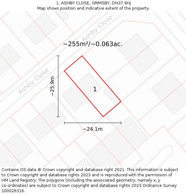 1, ASHBY CLOSE, GRIMSBY, DN37 9HJ: Plot and title map