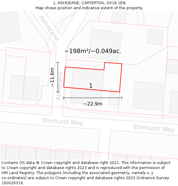 1, ASHDEANE, CARTERTON, OX18 1EW: Plot and title map