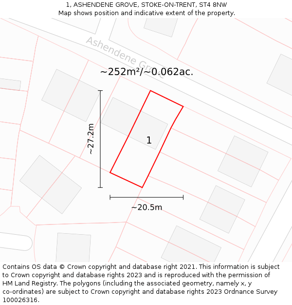 1, ASHENDENE GROVE, STOKE-ON-TRENT, ST4 8NW: Plot and title map