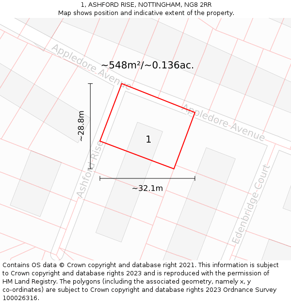 1, ASHFORD RISE, NOTTINGHAM, NG8 2RR: Plot and title map
