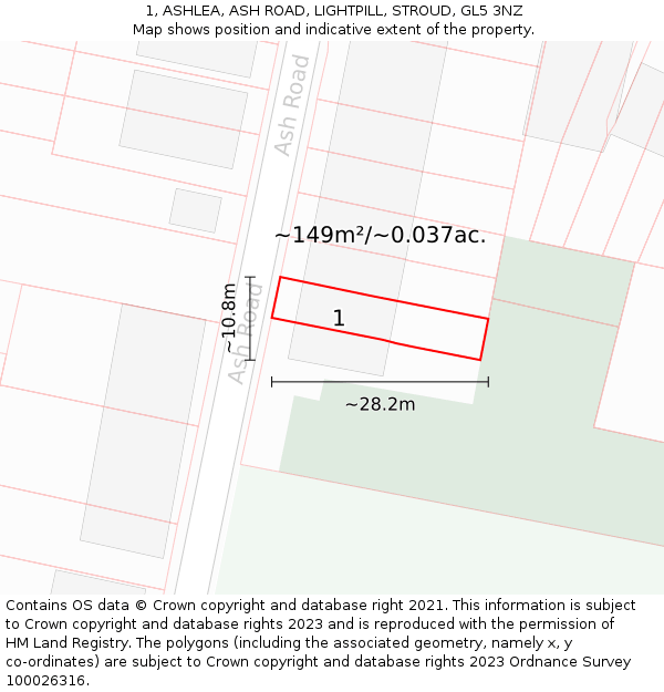 1, ASHLEA, ASH ROAD, LIGHTPILL, STROUD, GL5 3NZ: Plot and title map