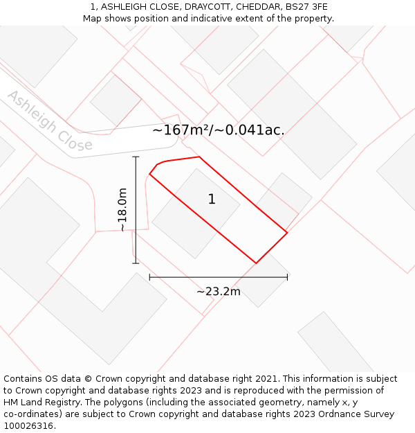 1, ASHLEIGH CLOSE, DRAYCOTT, CHEDDAR, BS27 3FE: Plot and title map