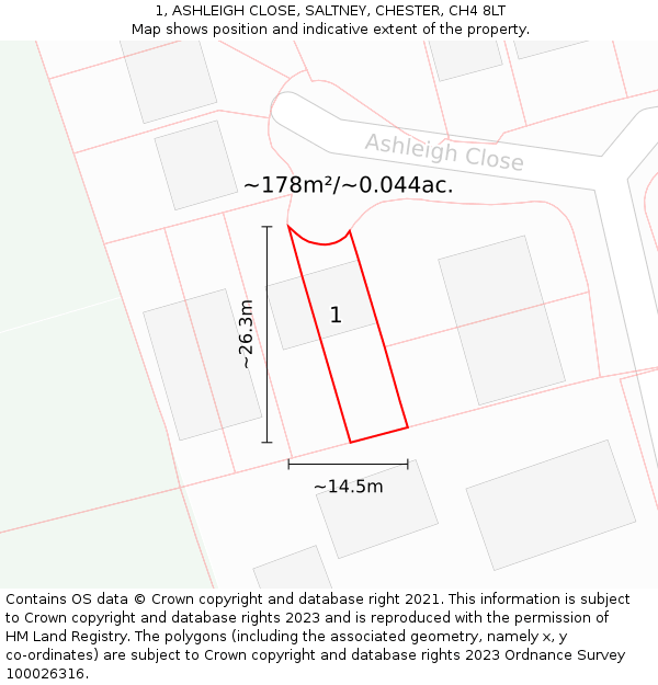 1, ASHLEIGH CLOSE, SALTNEY, CHESTER, CH4 8LT: Plot and title map