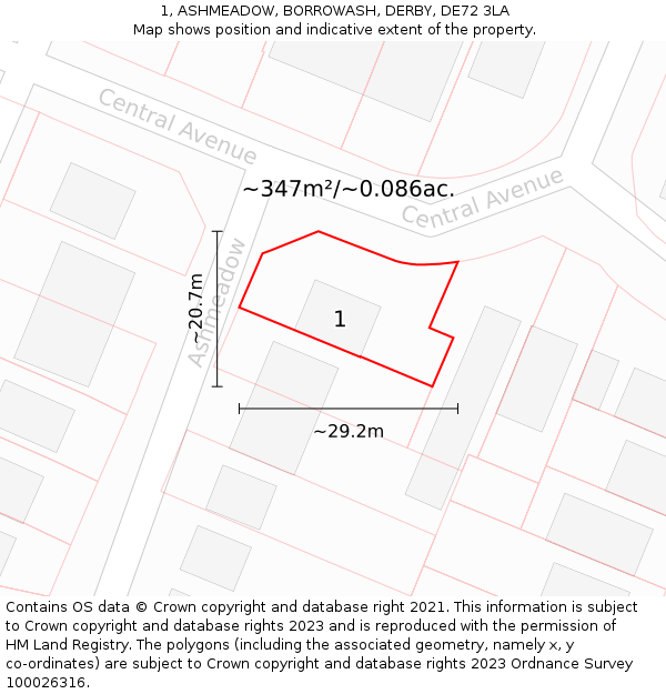 1, ASHMEADOW, BORROWASH, DERBY, DE72 3LA: Plot and title map