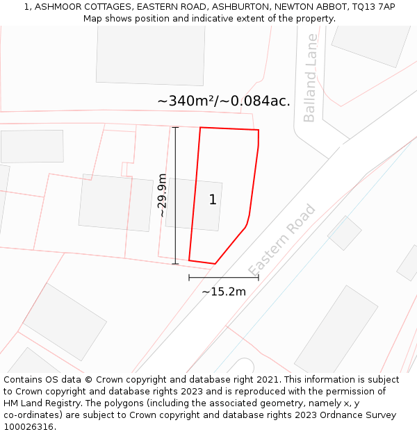 1, ASHMOOR COTTAGES, EASTERN ROAD, ASHBURTON, NEWTON ABBOT, TQ13 7AP: Plot and title map