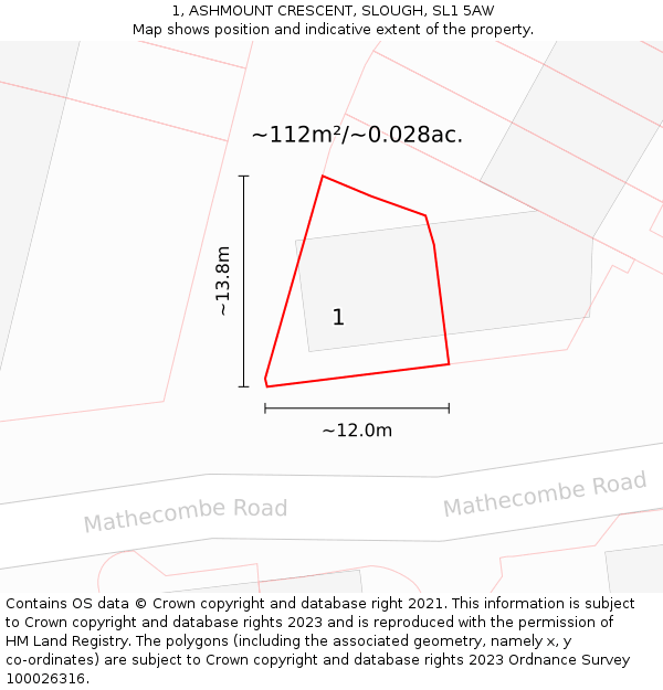1, ASHMOUNT CRESCENT, SLOUGH, SL1 5AW: Plot and title map