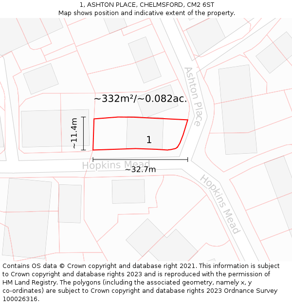 1, ASHTON PLACE, CHELMSFORD, CM2 6ST: Plot and title map