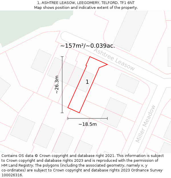 1, ASHTREE LEASOW, LEEGOMERY, TELFORD, TF1 6NT: Plot and title map