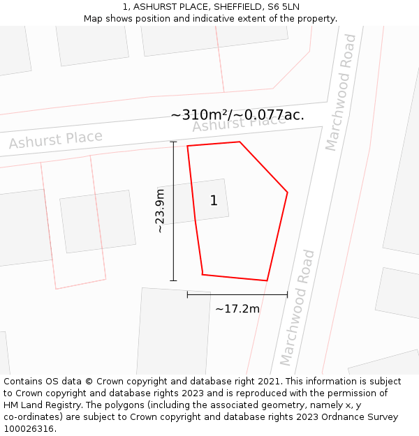 1, ASHURST PLACE, SHEFFIELD, S6 5LN: Plot and title map
