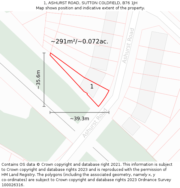 1, ASHURST ROAD, SUTTON COLDFIELD, B76 1JH: Plot and title map