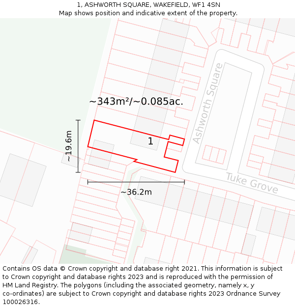 1, ASHWORTH SQUARE, WAKEFIELD, WF1 4SN: Plot and title map