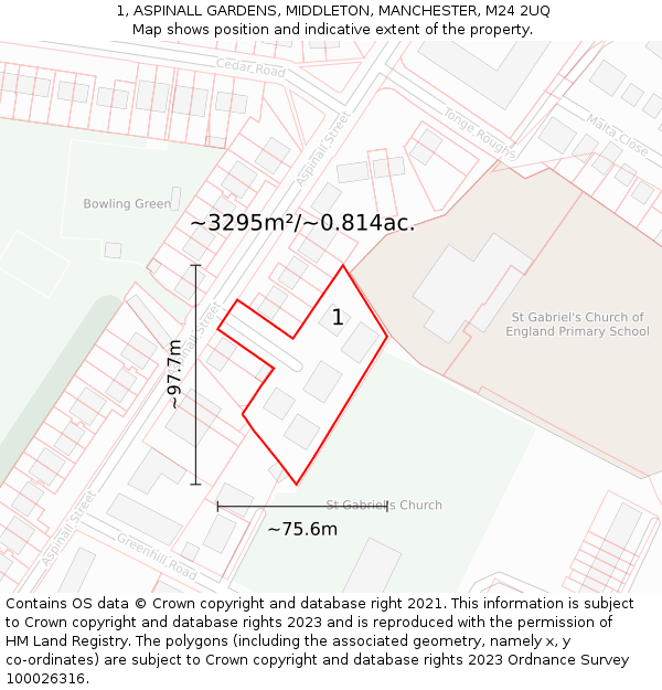1, ASPINALL GARDENS, MIDDLETON, MANCHESTER, M24 2UQ: Plot and title map