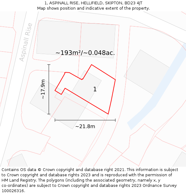 1, ASPINALL RISE, HELLIFIELD, SKIPTON, BD23 4JT: Plot and title map